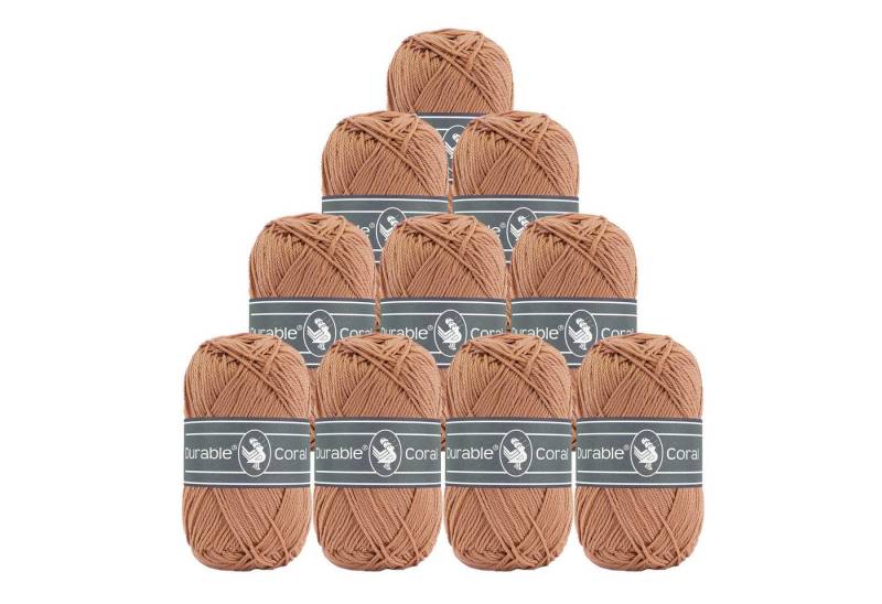 Durable® Yarn 10 x 50g Strick- u. Häkelgarn Durable Coral Baumwolle Sommergarn Häkelwolle, 1250 m (Sparpaket (10 Knäuel je 50g), 2209 camel von Durable® Yarn