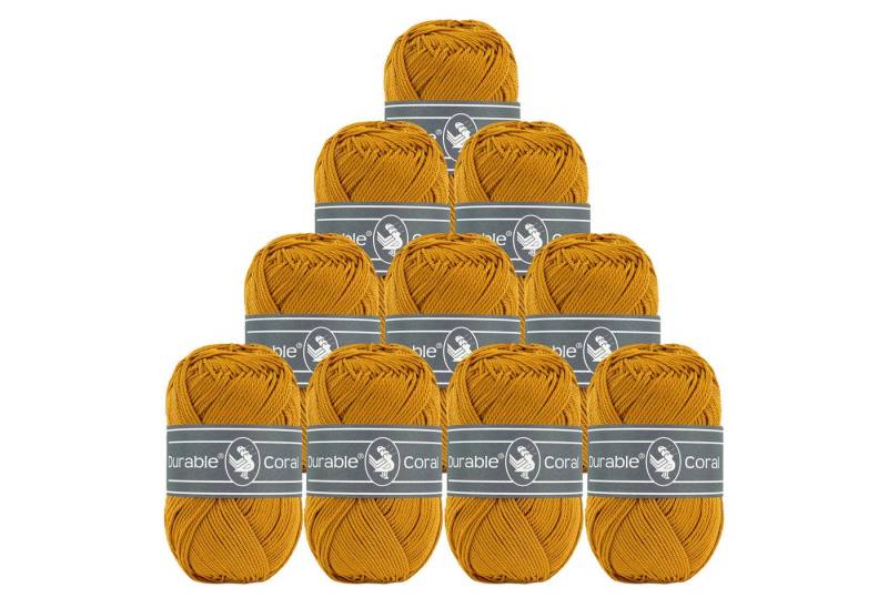 Durable® Yarn 10 x 50g Strick- u. Häkelgarn Durable Coral Baumwolle Sommergarn Häkelwolle, 1250 m (Sparpaket (10 Knäuel je 50g), 2211 goldgelb von Durable® Yarn