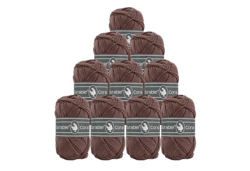 Durable® Yarn 10 x 50g Strick- u. Häkelgarn Durable Coral Baumwolle Sommergarn Häkelwolle, 1250 m (Sparpaket (10 Knäuel je 50g), 2229 braun von Durable® Yarn