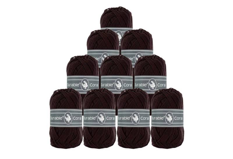 Durable® Yarn 10 x 50g Strick- u. Häkelgarn Durable Coral Baumwolle Sommergarn Häkelwolle, 1250 m (Sparpaket (10 Knäuel je 50g), 2230 dunkelbraun von Durable® Yarn