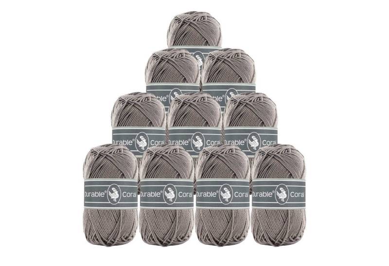 Durable® Yarn 10 x 50g Strick- u. Häkelgarn Durable Coral Baumwolle Sommergarn Häkelwolle, 1250 m (Sparpaket (10 Knäuel je 50g), 2233 mausgrau von Durable® Yarn