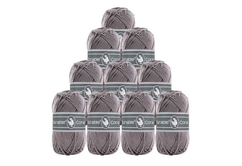 Durable® Yarn 10 x 50g Strick- u. Häkelgarn Durable Coral Baumwolle Sommergarn Häkelwolle, 1250 m (Sparpaket (10 Knäuel je 50g), 2235 grau von Durable® Yarn
