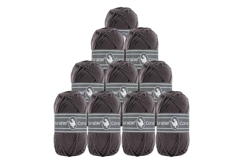 Durable® Yarn 10 x 50g Strick- u. Häkelgarn Durable Coral Baumwolle Sommergarn Häkelwolle, 1250 m (Sparpaket (10 Knäuel je 50g), 2236 dunkelgrau von Durable® Yarn