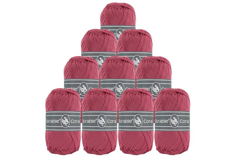 Durable® Yarn 10 x 50g Strick- u. Häkelgarn Durable Coral Baumwolle Sommergarn Häkelwolle, 1250 m (Sparpaket (10 Knäuel je 50g), 228 rotviolett von Durable® Yarn