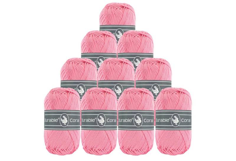 Durable® Yarn 10 x 50g Strick- u. Häkelgarn Durable Coral Baumwolle Sommergarn Häkelwolle, 1250 m (Sparpaket (10 Knäuel je 50g), 232 hellpink von Durable® Yarn