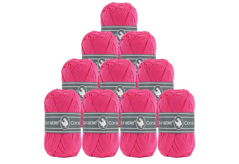 Durable® Yarn 10 x 50g Strick- u. Häkelgarn Durable Coral Baumwolle Sommergarn Häkelwolle, 1250 m (Sparpaket (10 Knäuel je 50g), 236 dunkelpink von Durable® Yarn