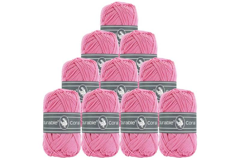 Durable® Yarn 10 x 50g Strick- u. Häkelgarn Durable Coral Baumwolle Sommergarn Häkelwolle, 1250 m (Sparpaket (10 Knäuel je 50g), 239 pink von Durable® Yarn