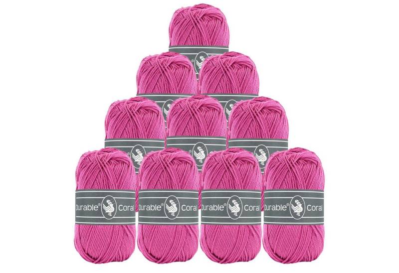 Durable® Yarn 10 x 50g Strick- u. Häkelgarn Durable Coral Baumwolle Sommergarn Häkelwolle, 1250 m (Sparpaket (10 Knäuel je 50g), 241 magenta von Durable® Yarn