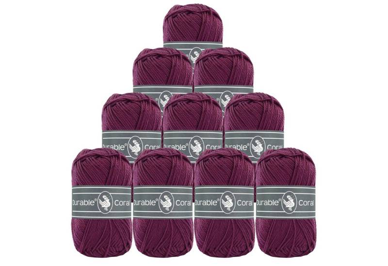 Durable® Yarn 10 x 50g Strick- u. Häkelgarn Durable Coral Baumwolle Sommergarn Häkelwolle, 1250 m (Sparpaket (10 Knäuel je 50g), 249 pflaume von Durable® Yarn