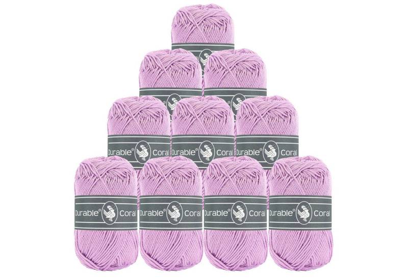 Durable® Yarn 10 x 50g Strick- u. Häkelgarn Durable Coral Baumwolle Sommergarn Häkelwolle, 1250 m (Sparpaket (10 Knäuel je 50g), 261 violett von Durable® Yarn