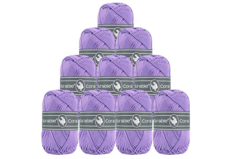 Durable® Yarn 10 x 50g Strick- u. Häkelgarn Durable Coral Baumwolle Sommergarn Häkelwolle, 1250 m (Sparpaket (10 Knäuel je 50g), 269 helllila von Durable® Yarn