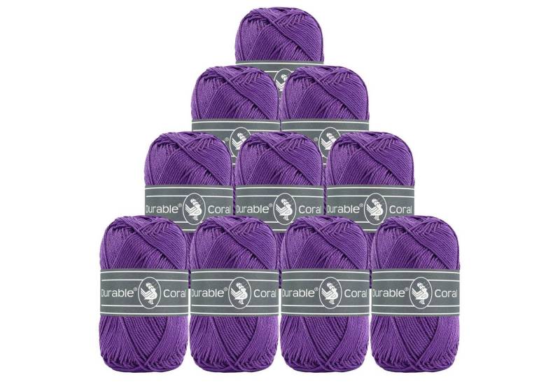 Durable® Yarn 10 x 50g Strick- u. Häkelgarn Durable Coral Baumwolle Sommergarn Häkelwolle, 1250 m (Sparpaket (10 Knäuel je 50g), 270 lila von Durable® Yarn