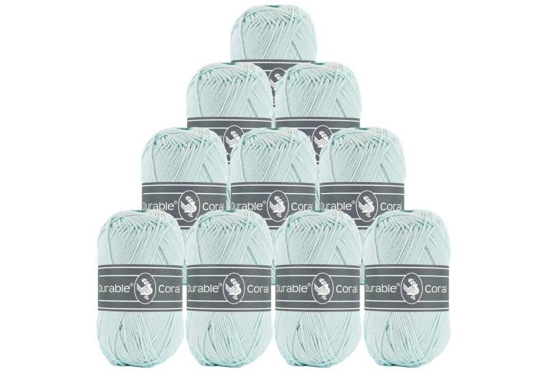 Durable® Yarn 10 x 50g Strick- u. Häkelgarn Durable Coral Baumwolle Sommergarn Häkelwolle, 1250 m (Sparpaket (10 Knäuel je 50g), 279 eisblau von Durable® Yarn