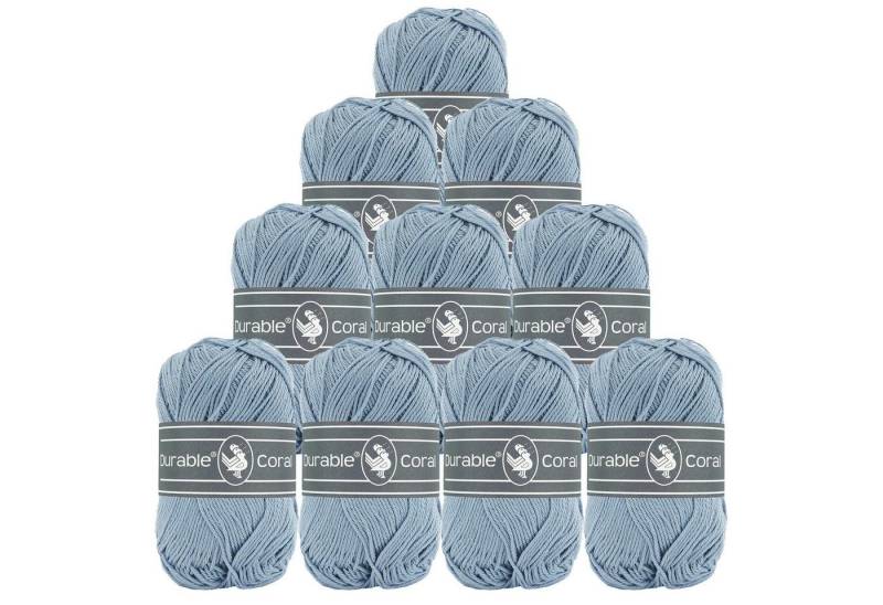 Durable® Yarn 10 x 50g Strick- u. Häkelgarn Durable Coral Baumwolle Sommergarn Häkelwolle, 1250 m (Sparpaket (10 Knäuel je 50g), 289 taubenblau von Durable® Yarn
