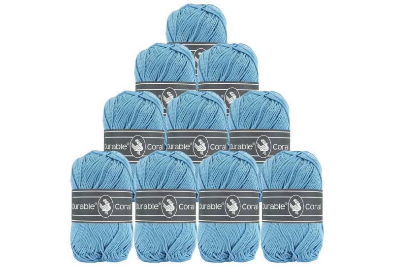 Durable® Yarn 10 x 50g Strick- u. Häkelgarn Durable Coral Baumwolle Sommergarn Häkelwolle, 1250 m (Sparpaket (10 Knäuel je 50g), 294 himmelblau von Durable® Yarn