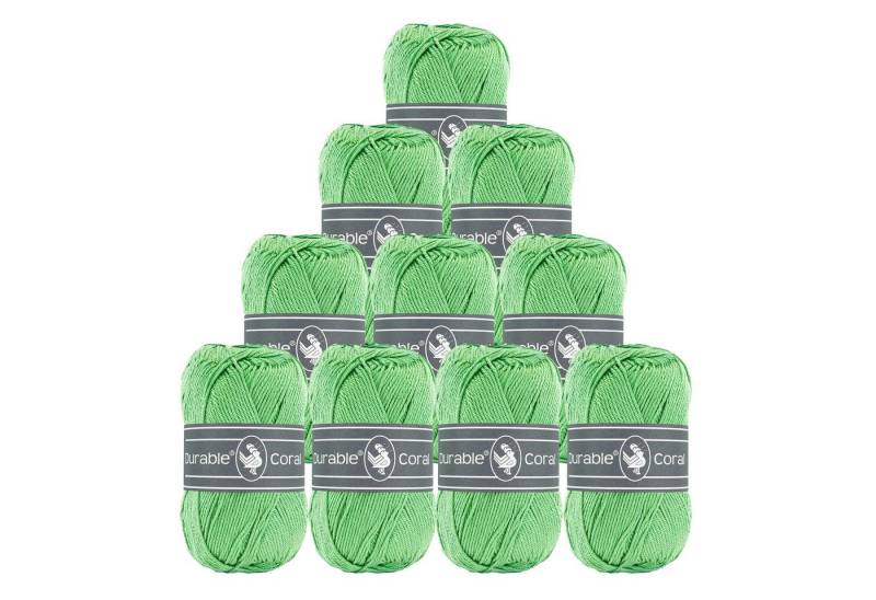 Durable® Yarn 10 x 50g Strick- u. Häkelgarn Durable Coral Baumwolle Sommergarn Häkelwolle, 1250 m (Sparpaket (10 Knäuel je 50g), 304 hellgrün von Durable® Yarn