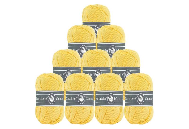 Durable® Yarn 10 x 50g Strick- u. Häkelgarn Durable Coral Baumwolle Sommergarn Häkelwolle, 1250 m (Sparpaket (10 Knäuel je 50g), 309 hellgelb von Durable® Yarn