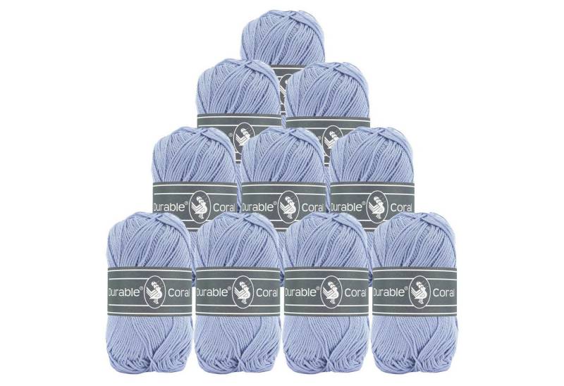 Durable® Yarn 10 x 50g Strick- u. Häkelgarn Durable Coral Baumwolle Sommergarn Häkelwolle, 1250 m (Sparpaket (10 Knäuel je 50g), 319 pastellblau von Durable® Yarn