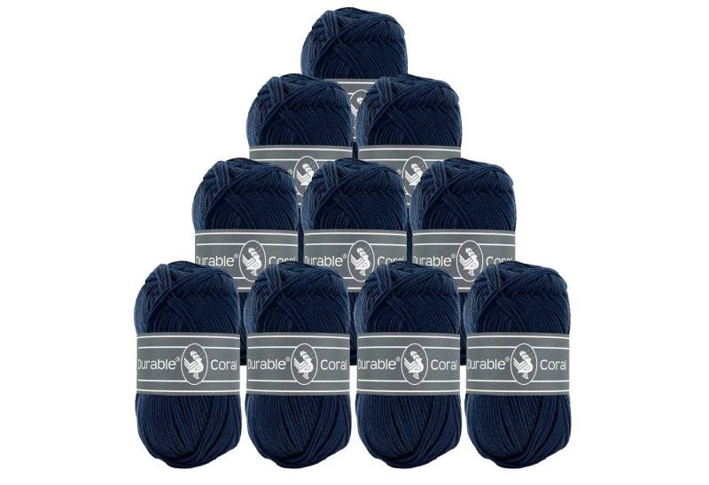 Durable® Yarn 10 x 50g Strick- u. Häkelgarn Durable Coral Baumwolle Sommergarn Häkelwolle, 1250 m (Sparpaket (10 Knäuel je 50g), 321 marineblau von Durable® Yarn