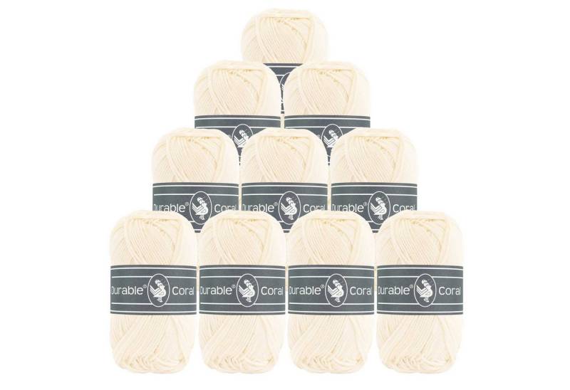 Durable® Yarn 10 x 50g Strick- u. Häkelgarn Durable Coral Baumwolle Sommergarn Häkelwolle, 1250 m (Sparpaket (10 Knäuel je 50g), 326 reinweiß von Durable® Yarn