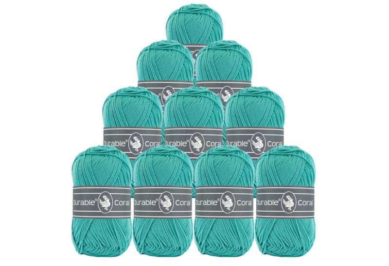 Durable® Yarn 10 x 50g Strick- u. Häkelgarn Durable Coral Baumwolle Sommergarn Häkelwolle, 1250 m (Sparpaket (10 Knäuel je 50g), 338 aqua von Durable® Yarn