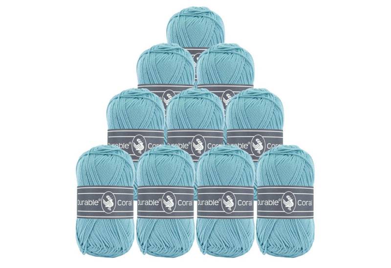 Durable® Yarn 10 x 50g Strick- u. Häkelgarn Durable Coral Baumwolle Sommergarn Häkelwolle, 1250 m (Sparpaket (10 Knäuel je 50g), 342 hellblau von Durable® Yarn
