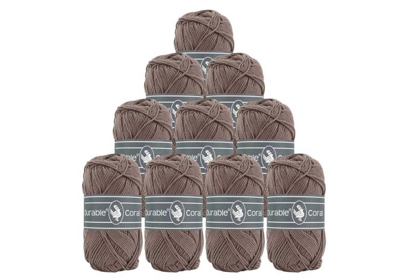 Durable® Yarn 10 x 50g Strick- u. Häkelgarn Durable Coral Baumwolle Sommergarn Häkelwolle, 1250 m (Sparpaket (10 Knäuel je 50g), 343 rehbraun von Durable® Yarn
