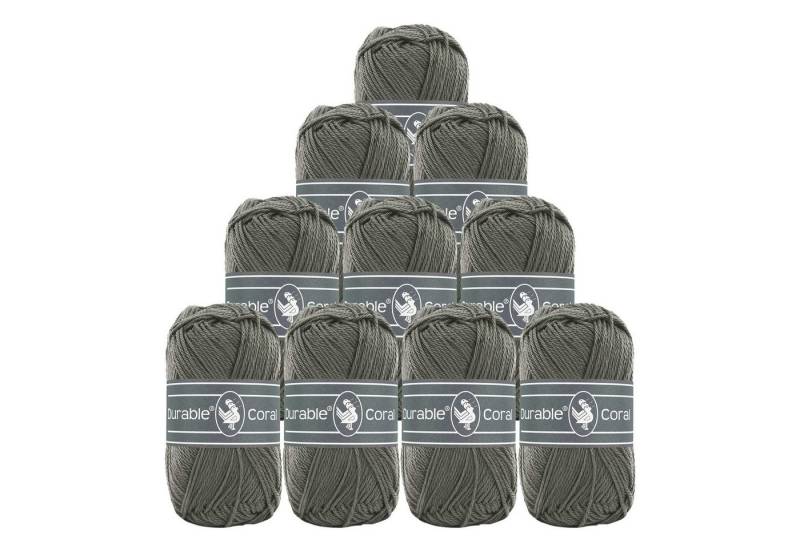 Durable® Yarn 10 x 50g Strick- u. Häkelgarn Durable Coral Baumwolle Sommergarn Häkelwolle, 1250 m (Sparpaket (10 Knäuel je 50g), 389 taubengrau von Durable® Yarn