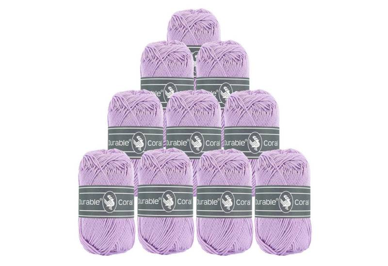 Durable® Yarn 10 x 50g Strick- u. Häkelgarn Durable Coral Baumwolle Sommergarn Häkelwolle, 1250 m (Sparpaket (10 Knäuel je 50g), 396 lavendel von Durable® Yarn