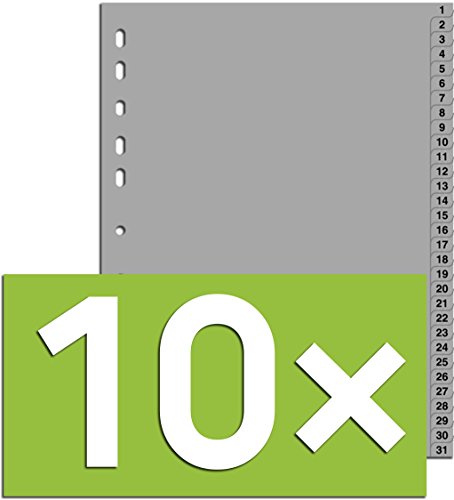 10er Packung Durable Hunke & Jochheim Register 1 - 31, (PP, DIN A4, 215/230 x 297 mm) 31 Blatt grau (10, Register 1 - 31) von Durable