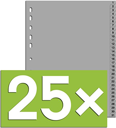 25er Packung Durable Hunke & Jochheim Register 1 - 31, (PP, DIN A4, 215/230 x 297 mm) 31 Blatt grau (25, Register 1 - 31) von Durable