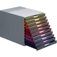 DURABLE Schubladenbox VARICOLOR®  dunkelgrau mit bunten Farblinien 761027, DIN C4 mit 10 Schubladen von Durable