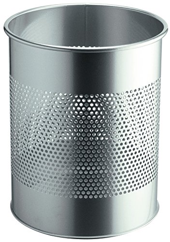 Durable Papierkorb Edelstahl rund 15 Liter, Perforation 165 mm, silber, 338123 von Durable