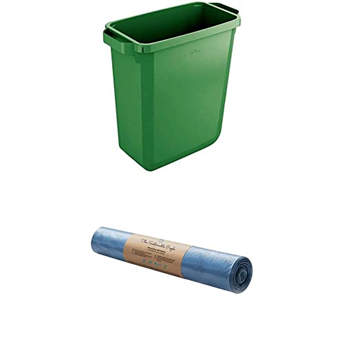 Durable Abfallbehälter Durabin 60 Liter, grün, 1800496020 + The Sustainable People Recycling Müllsäcke 60L, 20er Rolle, Blauer Engel von Durable