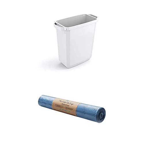 Durable Abfallbehälter Durabin 60 Liter, weiß, 1800496010 + The Sustainable People Recycling Müllsäcke 60L, 20er Rolle, Blauer Engel von Durable