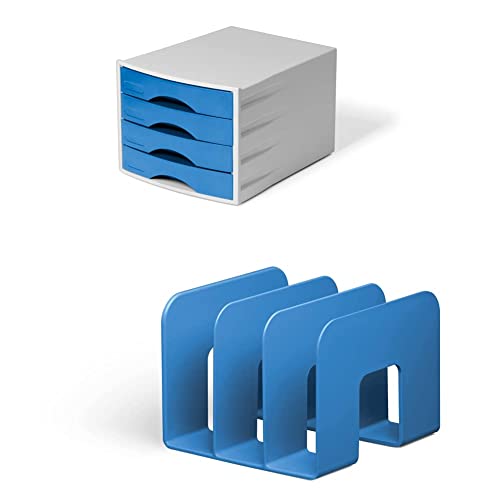 Durable ECO-Set schwarz/blau - 1x Schubladen Box mit 4 Schubladen + 2x Katalogsammler, Blauer Engel zertifiziert von Durable