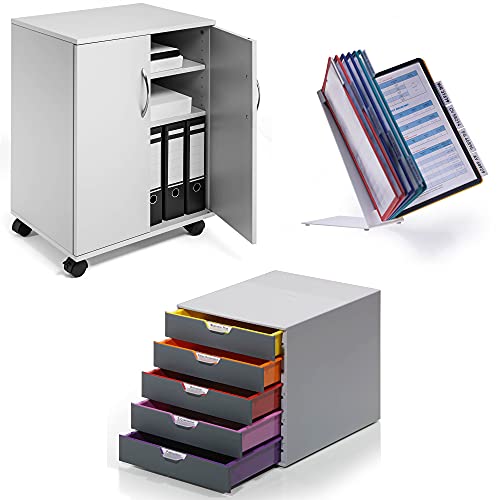 Durable Home Office Set Ordnung & Organisation - Multifunktionwagen 74/53, Varicolor 5 Schubladenbox, Tisch-Sichttafelsystem mit 10 Sichttafeln von Durable