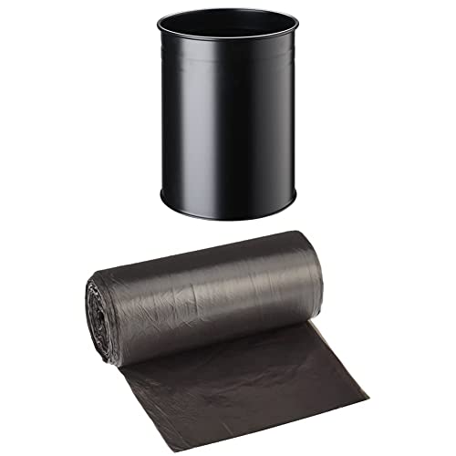 Durable Papierkorb Metall rund (15 Liter) Designlinie, schwarz, 330401 + Müllbeutel DEISS UNIVERSAL PLUS 15 L, 50-er Pack von Durable