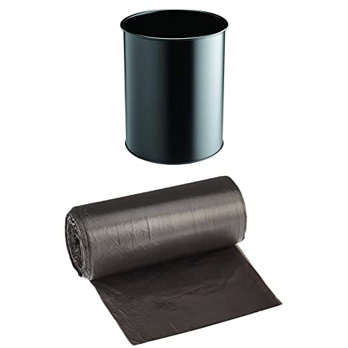 Durable Papierkorb Metall rund (15 Liter) schwarz, 330110 + Müllbeutel DEISS UNIVERSAL PLUS 15 L, 50-er Pack von Durable