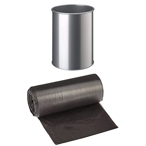 Durable Papierkorb Metall rund (15 Liter) silber, 330123 + Müllbeutel DEISS UNIVERSAL PLUS 15 L, 50-er Pack von Durable