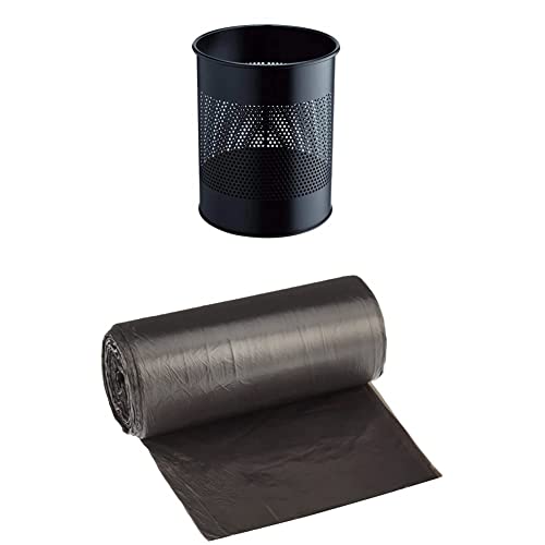 Durable Papierkorb Metall rund (15 Liter, Perforation 165 mm) schwarz, 331001 + Müllbeutel DEISS UNIVERSAL PLUS 15 L, 50-er Pack von Durable