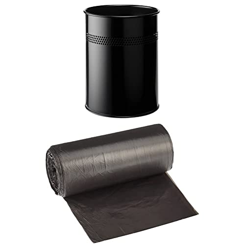 Durable Papierkorb Metall rund (15 Liter, Perforation 30 mm) schwarz, 330001 + Müllbeutel DEISS UNIVERSAL PLUS 15 L, 50-er Pack von Durable
