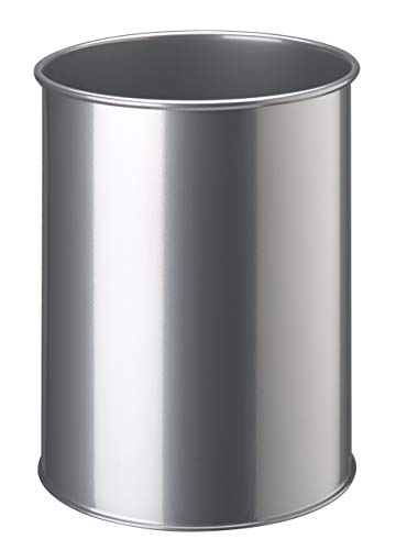 Durable Papierkorb Metall rund 15 Liter, silber, 330123 von Durable