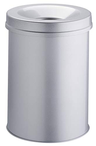 Durable Papierkorb Safe rund, selbstlöschender Deckel, 15 Liter, grau, 330510 von Durable