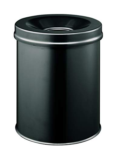 Durable Papierkorb Safe rund, selbstlöschender Deckel, 15 Liter, schwarz, 330501 von Durable