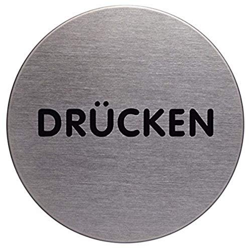 Durable Türschild Picto rund (Drücken, 65 mm) metallic silber, 490061 von Durable