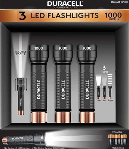 Duracell Durabeam Ultra LED-Taschenlampe, 1000 Lumen, 3er-Pack von Duracell