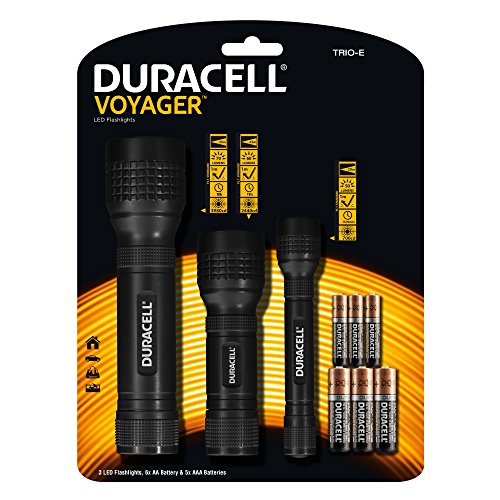 Duracell Taschenlampe, Voyager EASY Serie Taschenlampen, 20, 40 und 60 Lumen, LED-Lichter, schwarzes Kunststoff-Finish, Duracell Batterien enthalten (3 Stück) (TRIO-E) von Duracell