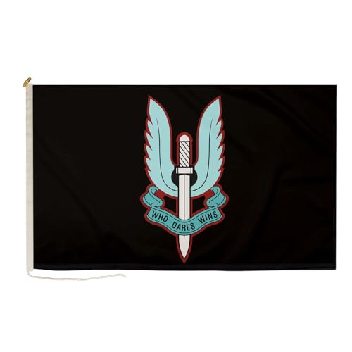 Duraflag Special Air Service Black 1,5 m x 0,9 m mit Seil und Knebel – Premium Qualität 5 x 3 SAS Who Dares Wins Flaggen Flags von Duraflag