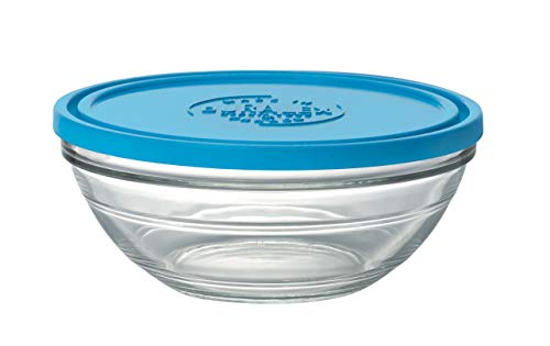 Duralex 9068AM06A1111 Freshbox Rond Frischhaltebox mit Deckel, 2.4 Liter, Glas, blau, 1 Stück von Duralex